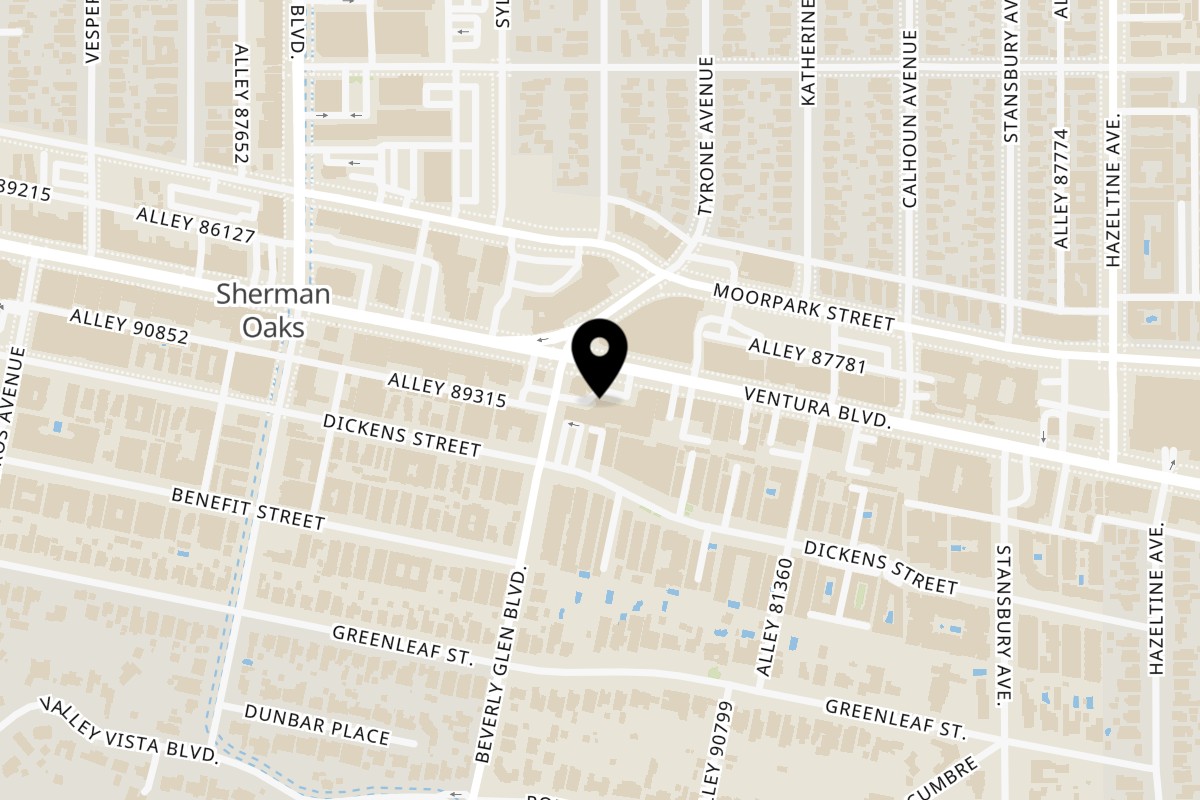 Map showing the location of Aromas Indian Cuisine on 14350 Ventura Blvd in Sherman Oaks
